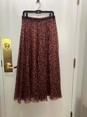 Leopard print chiffone cotton blend long skirt